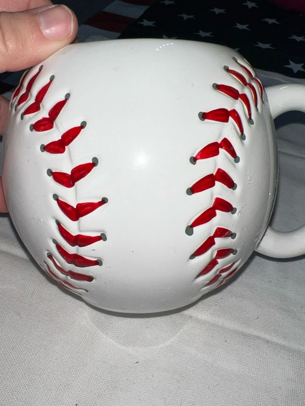 Teleflora Baseball Ceramic Mug Planter Vase Coffee Soup Cup White Red Stitches